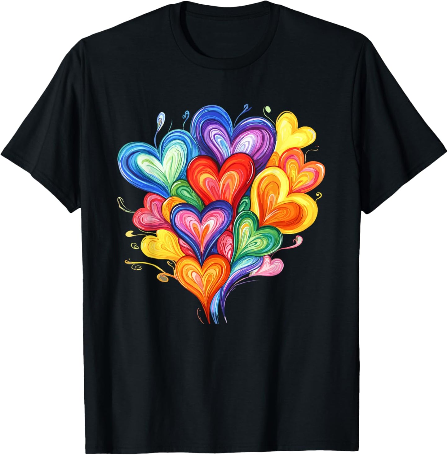 Vibrant Rainbow Heart Bouquet with Colourful Hearts T-Shirt - T-Shirt | Black