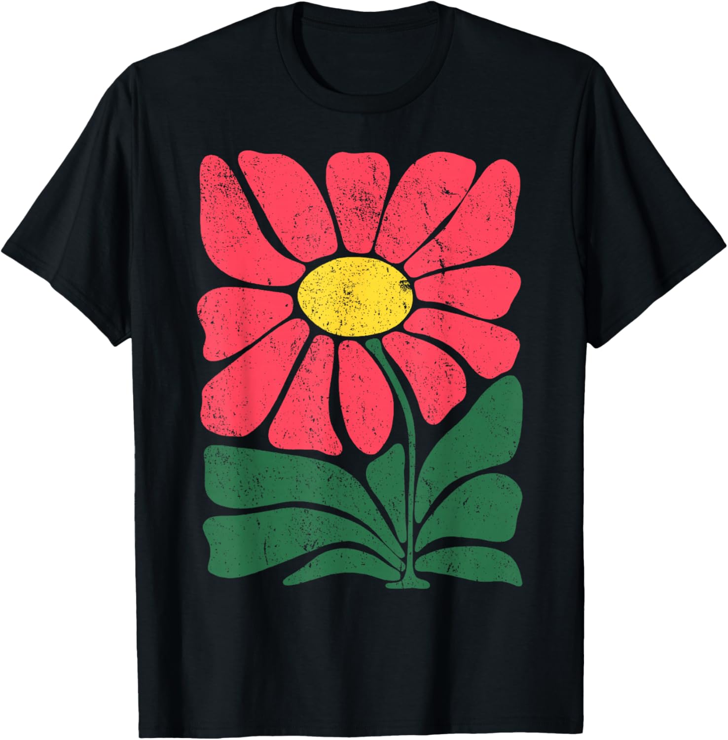 Retro Flower Folk Art - Vintage Botanical Cheerful T-Shirt - T-Shirt | Black