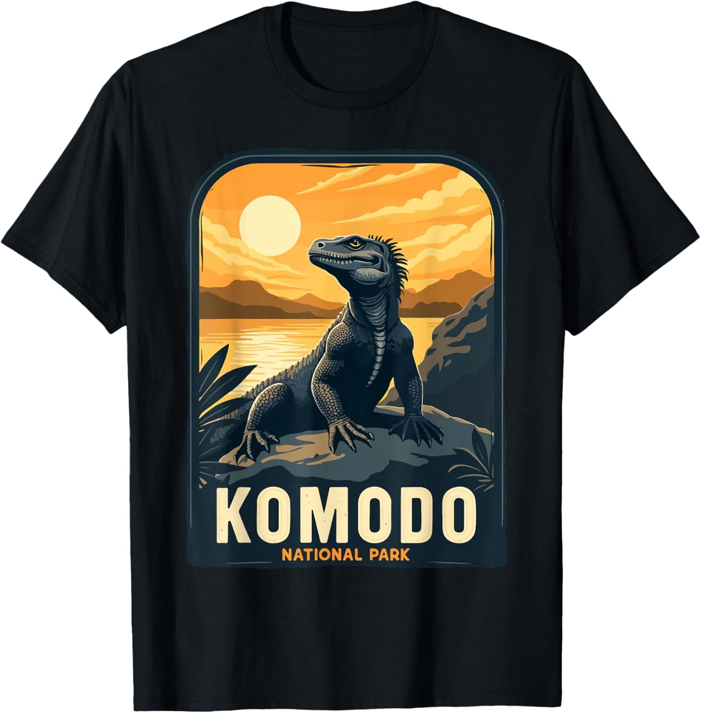 Komodo National Park Indonesia Retro Komodo Dragon T-Shirt - T-Shirt | Black