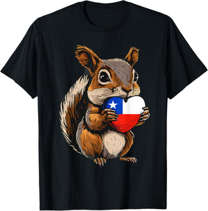 Chile Flag Heart Squirrel Chilean Pride Chilean Roots T-Shirt - T-Shirt | Black