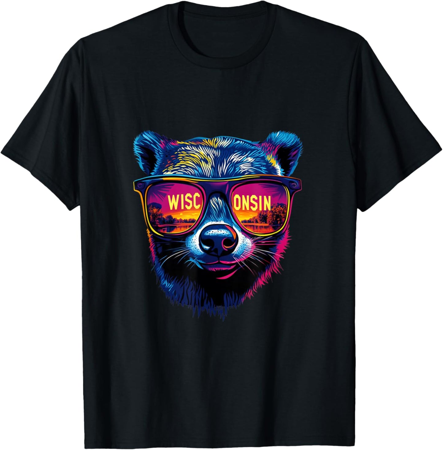Wisconsin Vibes, Sunglass Wearing Badger T-Shirt - T-Shirt | Black