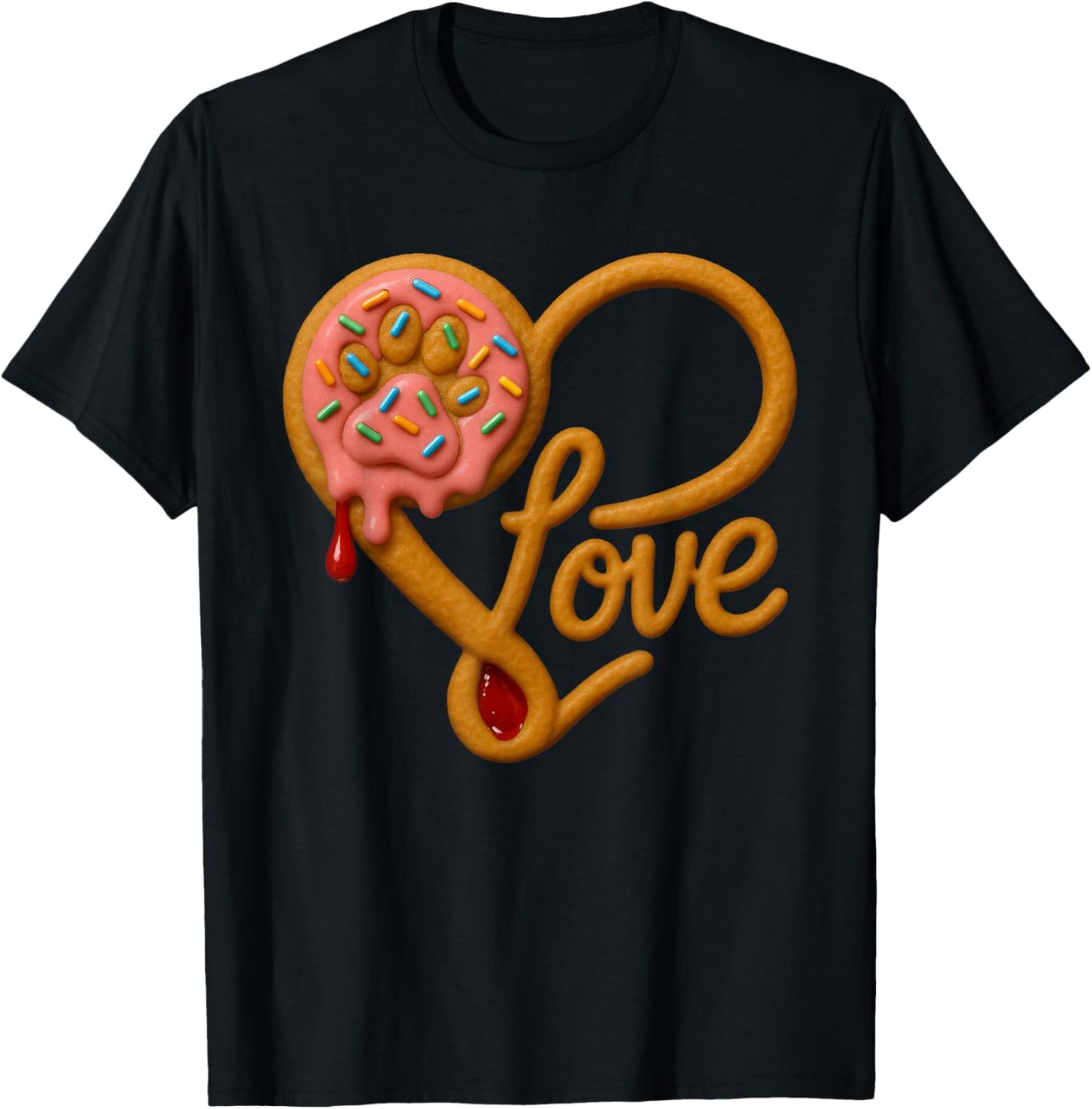 Cute Love Dogs Strawberry Donut Drip Pawprint for Dog Lovers T-Shirt - T-Shirt | Black
