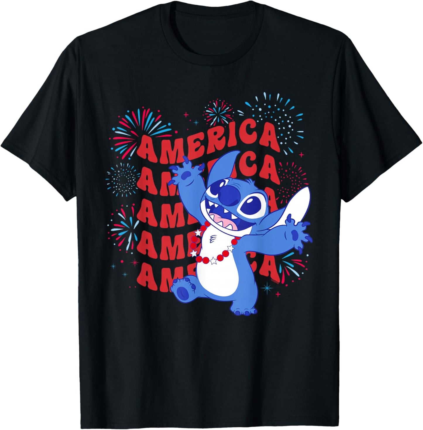 Disney Stitch America Fireworks 4th of July USA 250th T-Shirt - T-Shirt | Black