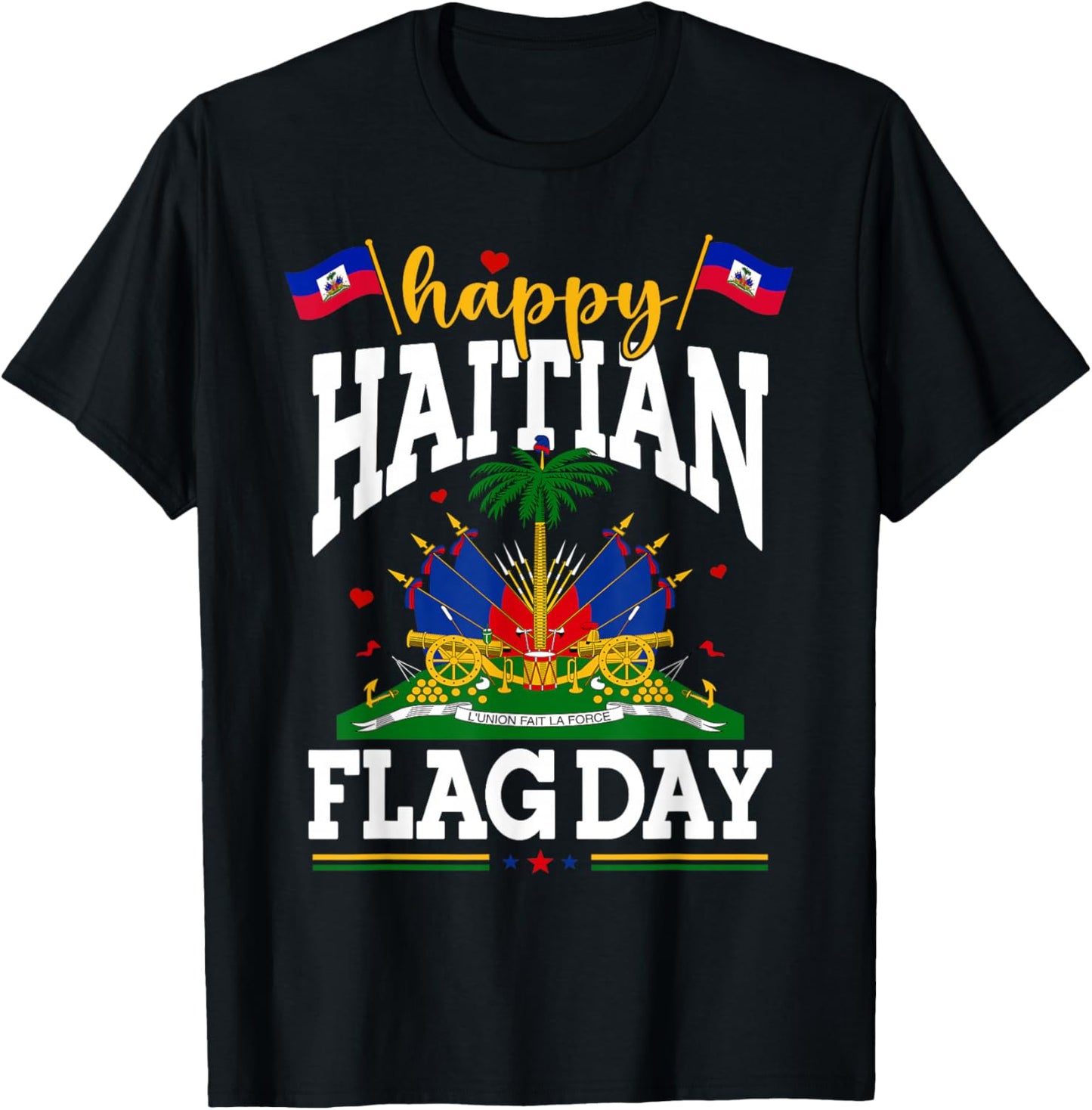 Happy Haitian Flag Day Haiti Independence Day Men Women Kids T-Shirt - T-Shirt | Black