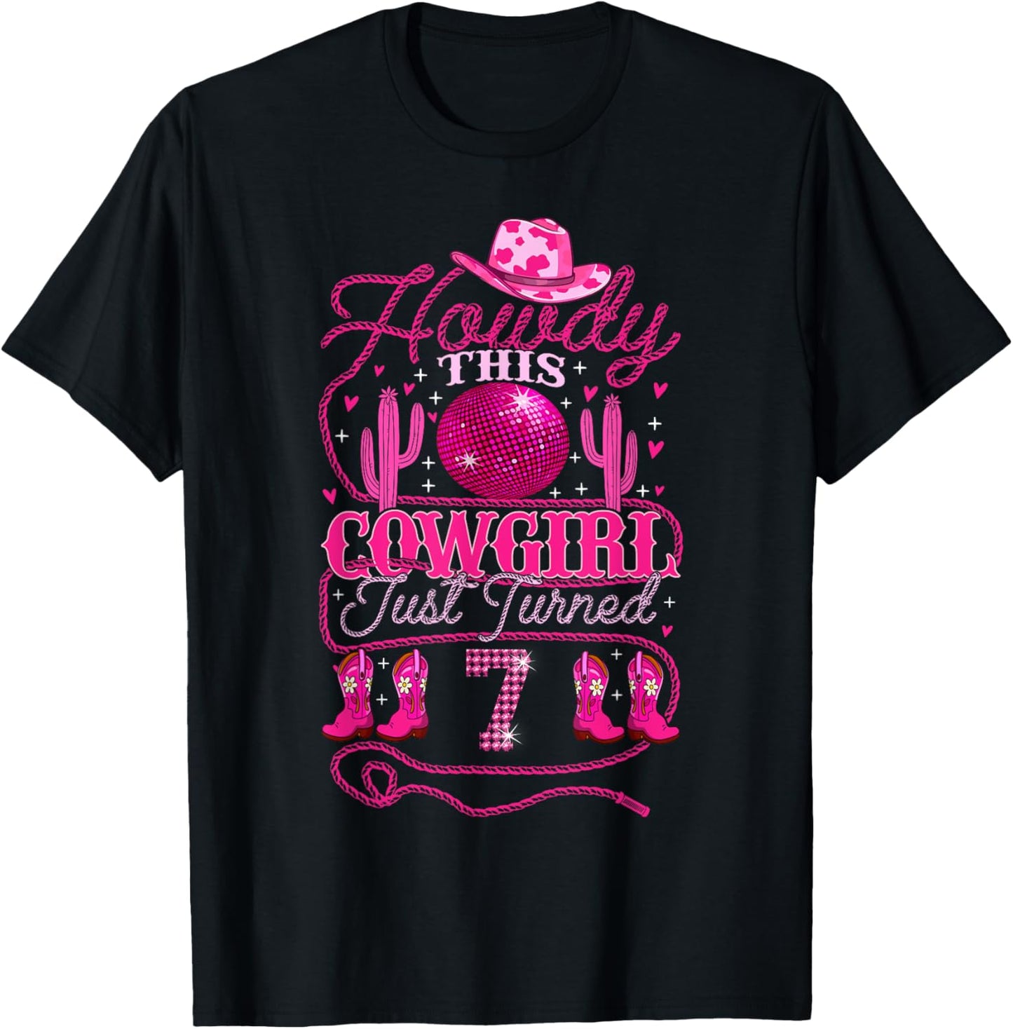7yrs Birthday Cowgirl Western 7 Years Old Girl 7th Birthday T-Shirt - T-Shirt | Black
