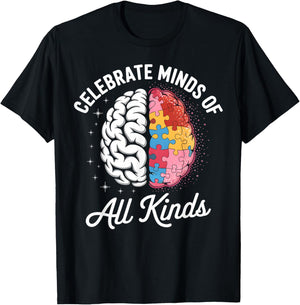 Celebrate Minds of All Kinds Autism Awareness Autistic Kids T-Shirt - T-Shirt | Black