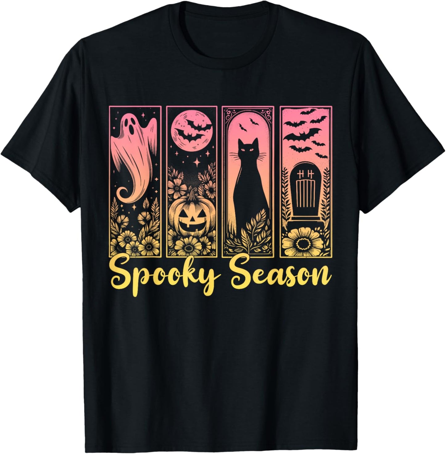 Halloween Spooky Season Horror Cat Vintage Halloween Ghost T-Shirt - T-Shirt | Black
