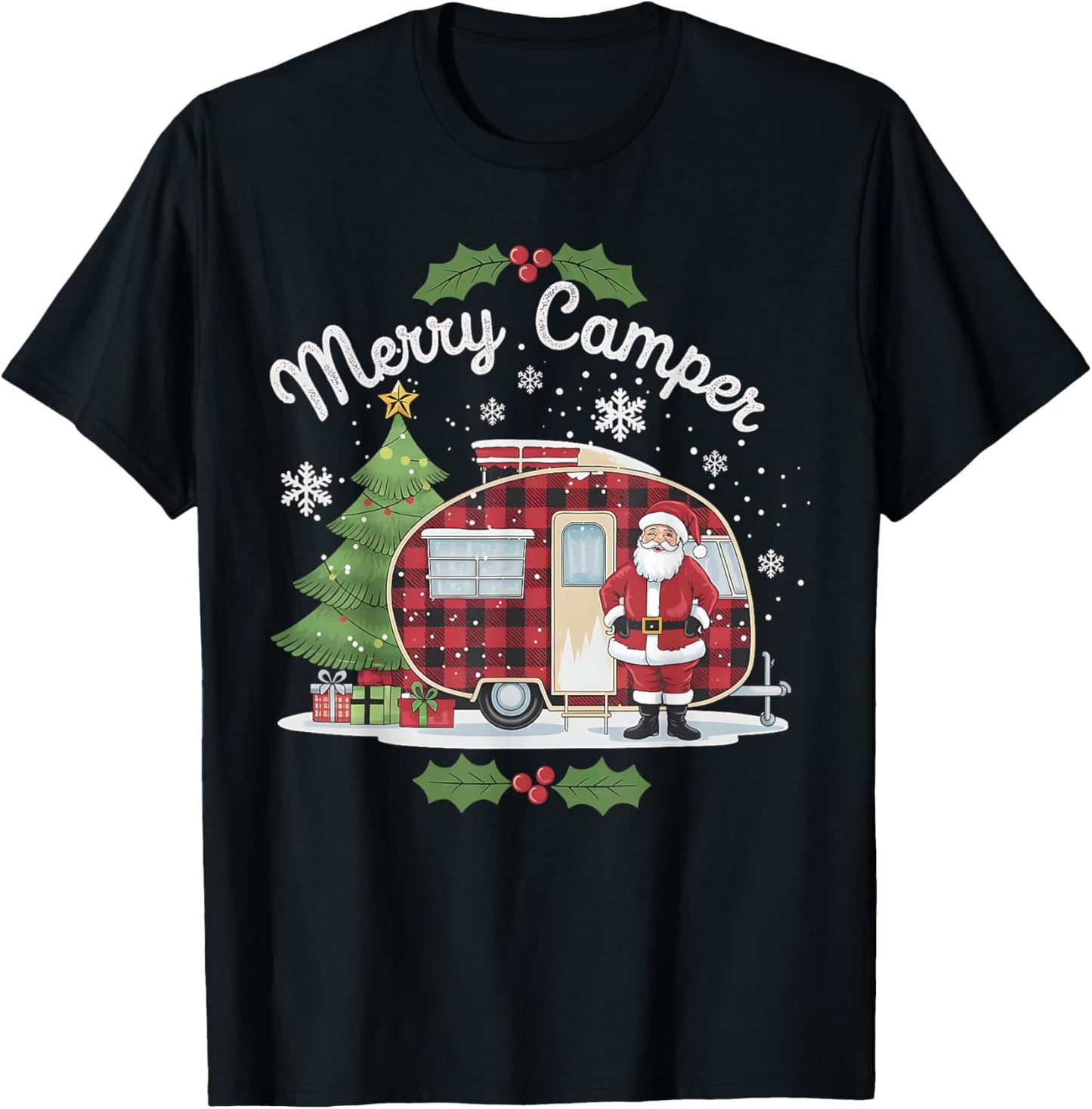 Merry Camper Christmas Santa Camping Truck Family Matching T-Shirt - T-Shirt | Black