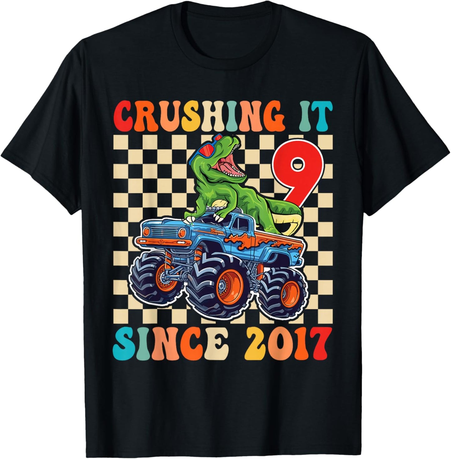 Birthday Monster Truck 9 Year Old Boys 9th Party Born 2017 T-Shirt - T-Shirt | Black