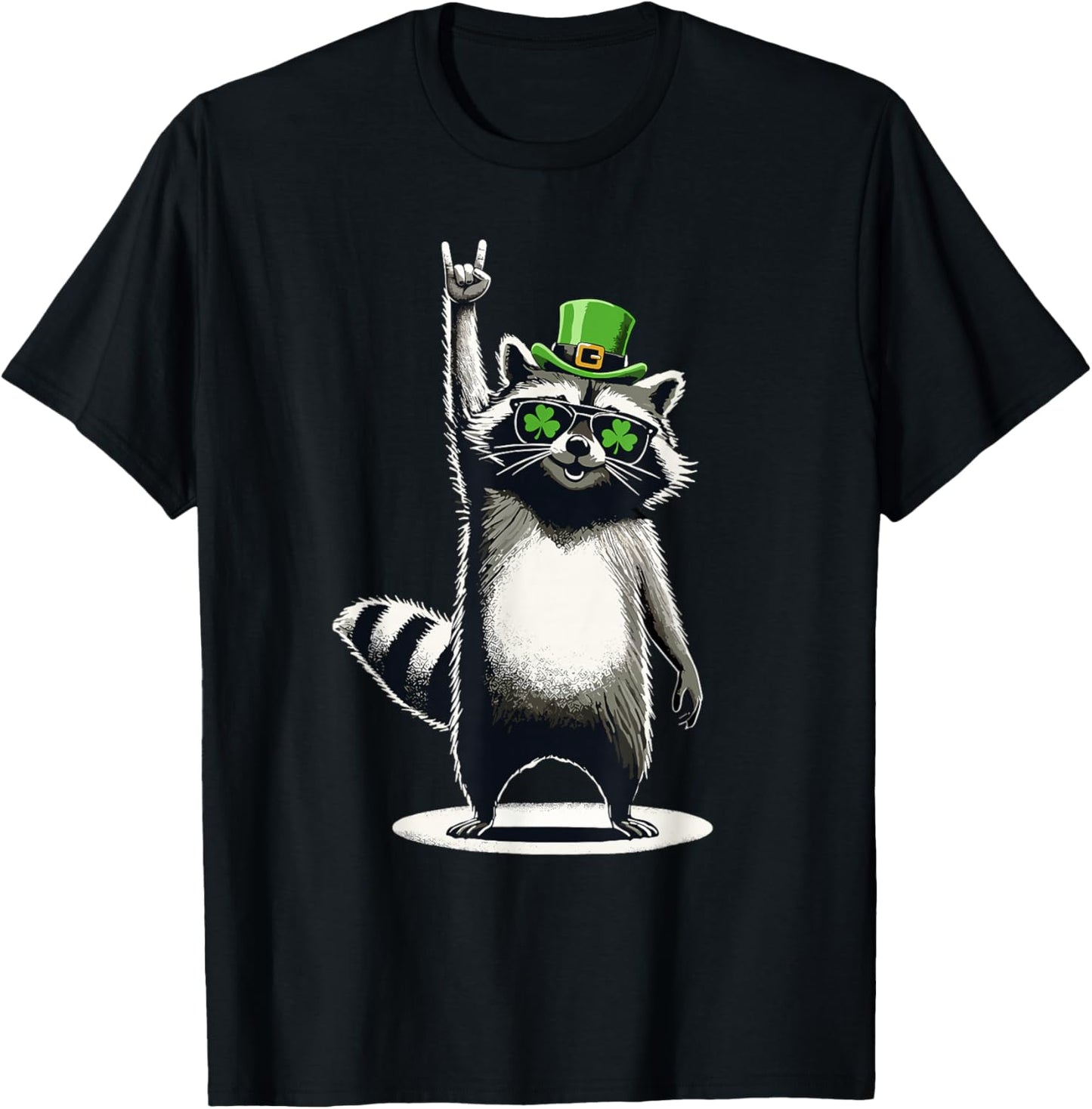 Raccoon St. Patty's Shamrock Funny St. Patrick's Day T-Shirt - T-Shirt | Black