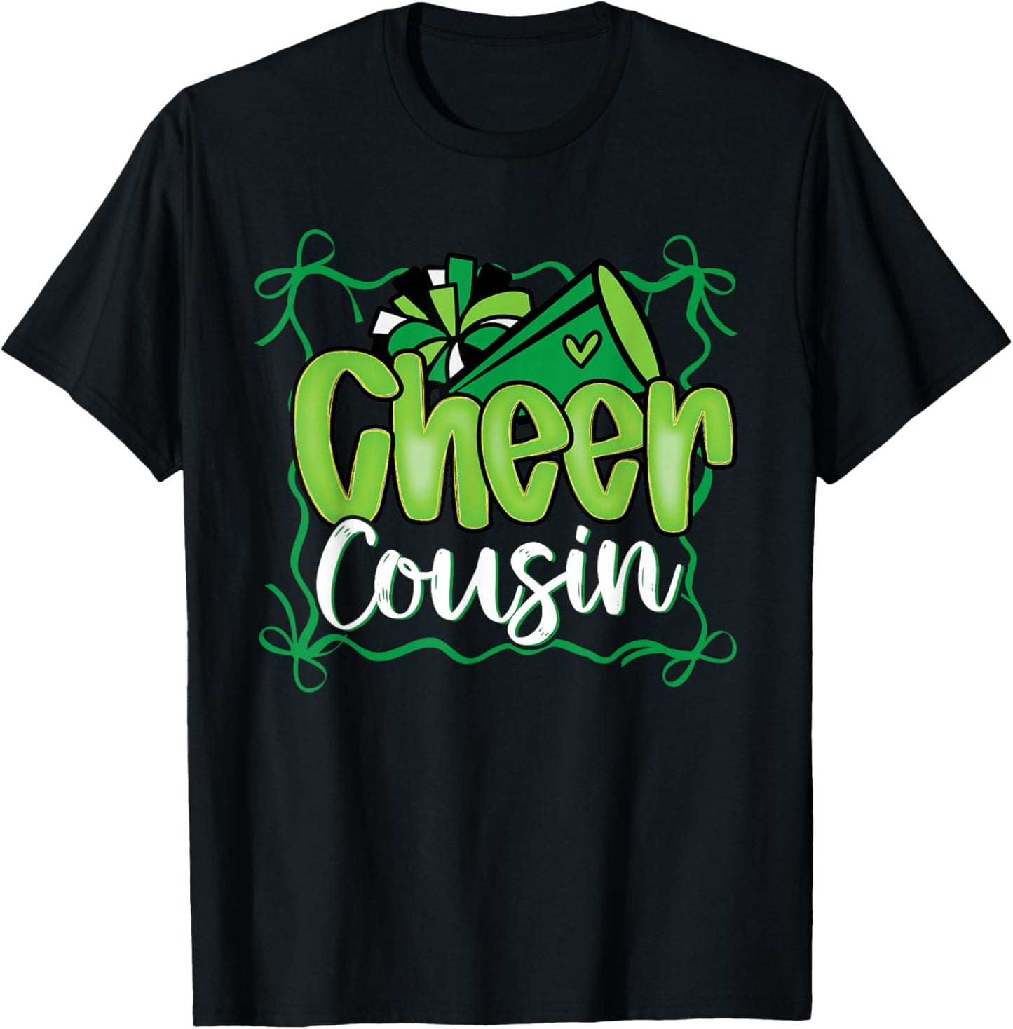 Green Coquette Pom Poms Bow Cheer Cousin Cheerleader Girl T-Shirt - T-Shirt | Black
