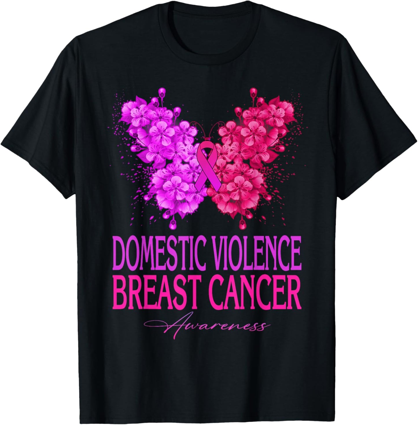 Domestic Violence And Breast Cancer Awareness Month T-Shirt - T-Shirt | Black