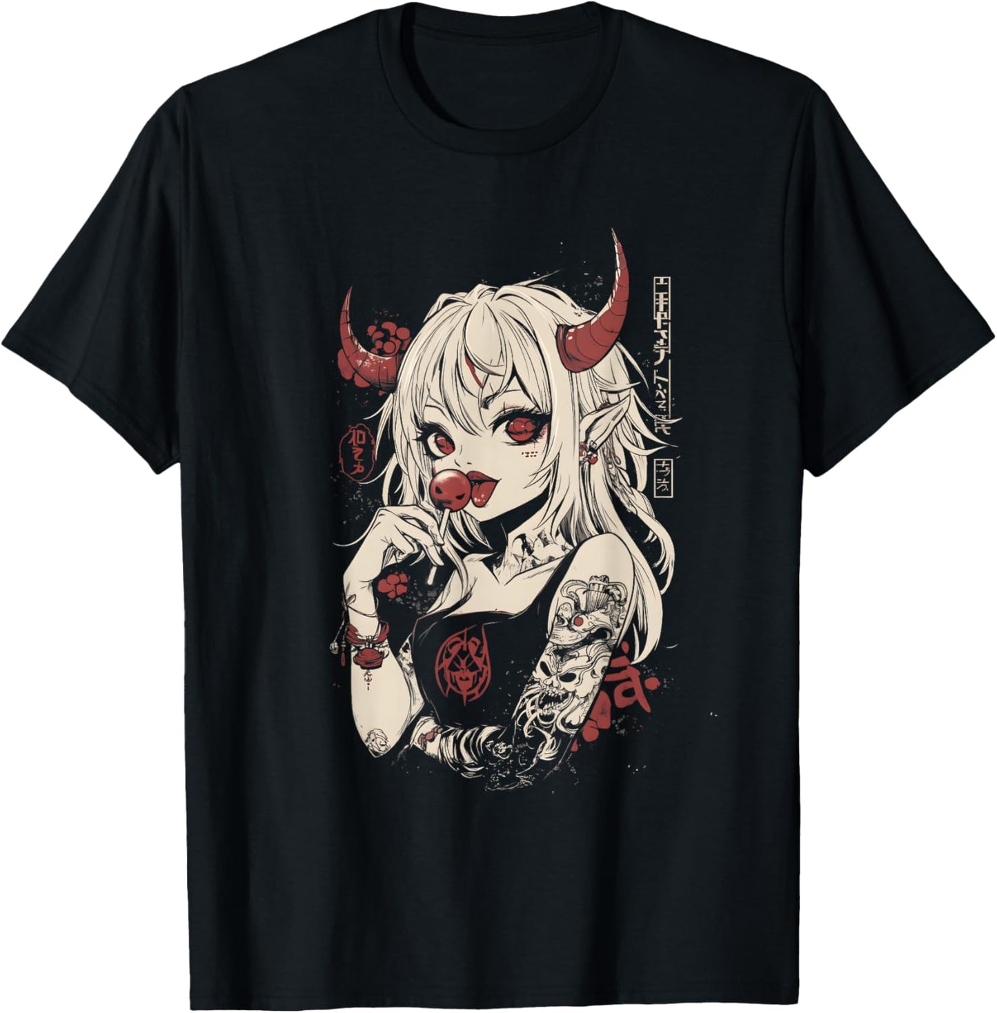 Goth Grunge Girl Waifu Demon Anime Horror Alt Aesthetic T-Shirt - T-Shirt | Black