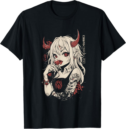 Goth Grunge Girl Waifu Demon Anime Horror Alt Aesthetic T-Shirt - T-Shirt | Black