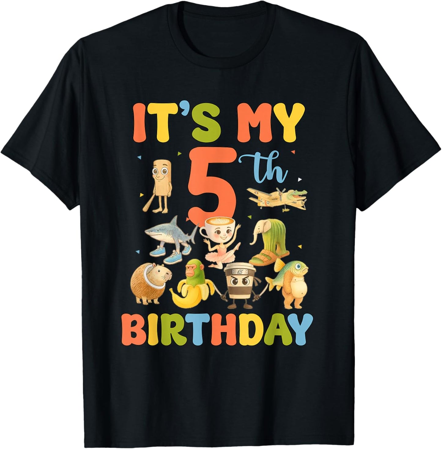It's My 5th Birthday Boy Italian Brainrot Meme 5 Year Old T-Shirt - T-Shirt | Black