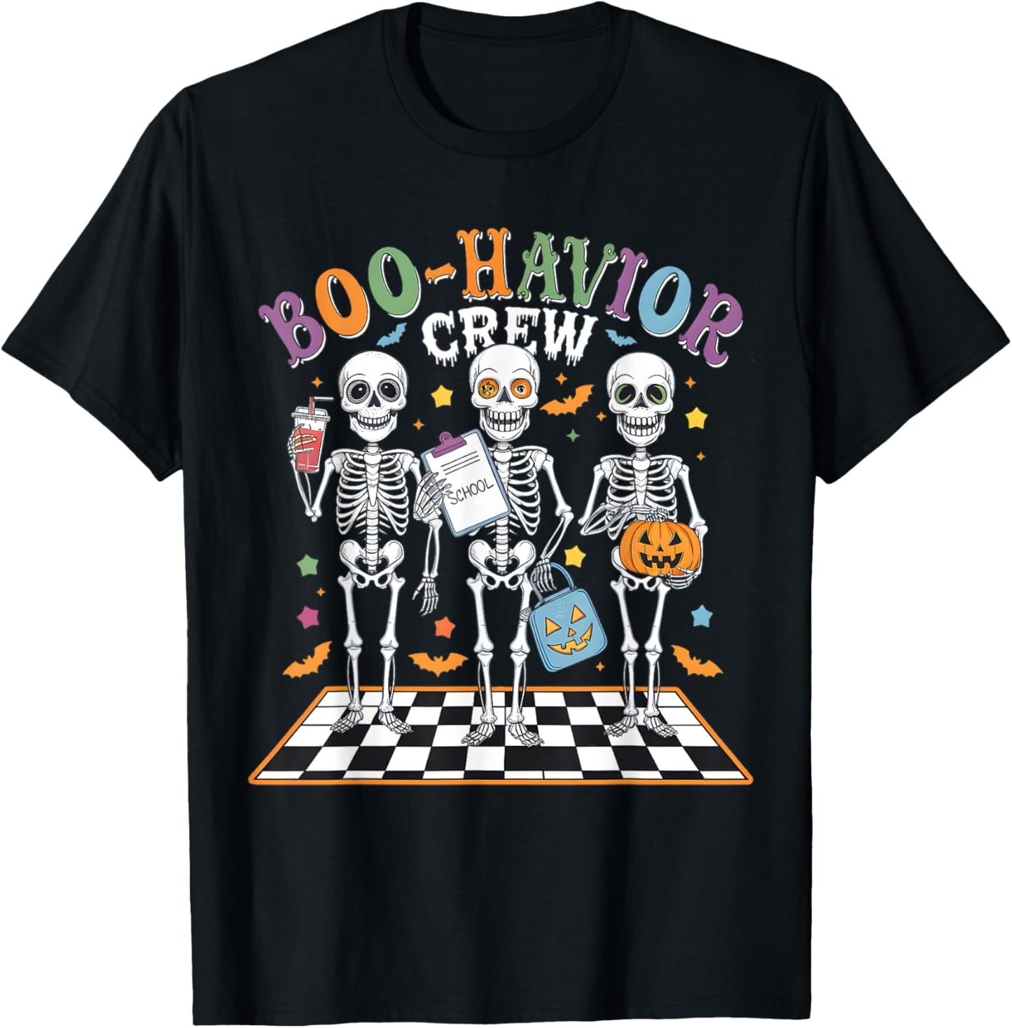 Boo-Havior Crew Behavior Analyst Skeletons Halloween ABA RBT T-Shirt - T-Shirt | Black
