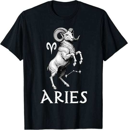 Aries Zodiac Sign Astrology Horoscope Birthday Vintage T-Shirt - T-Shirt | Black