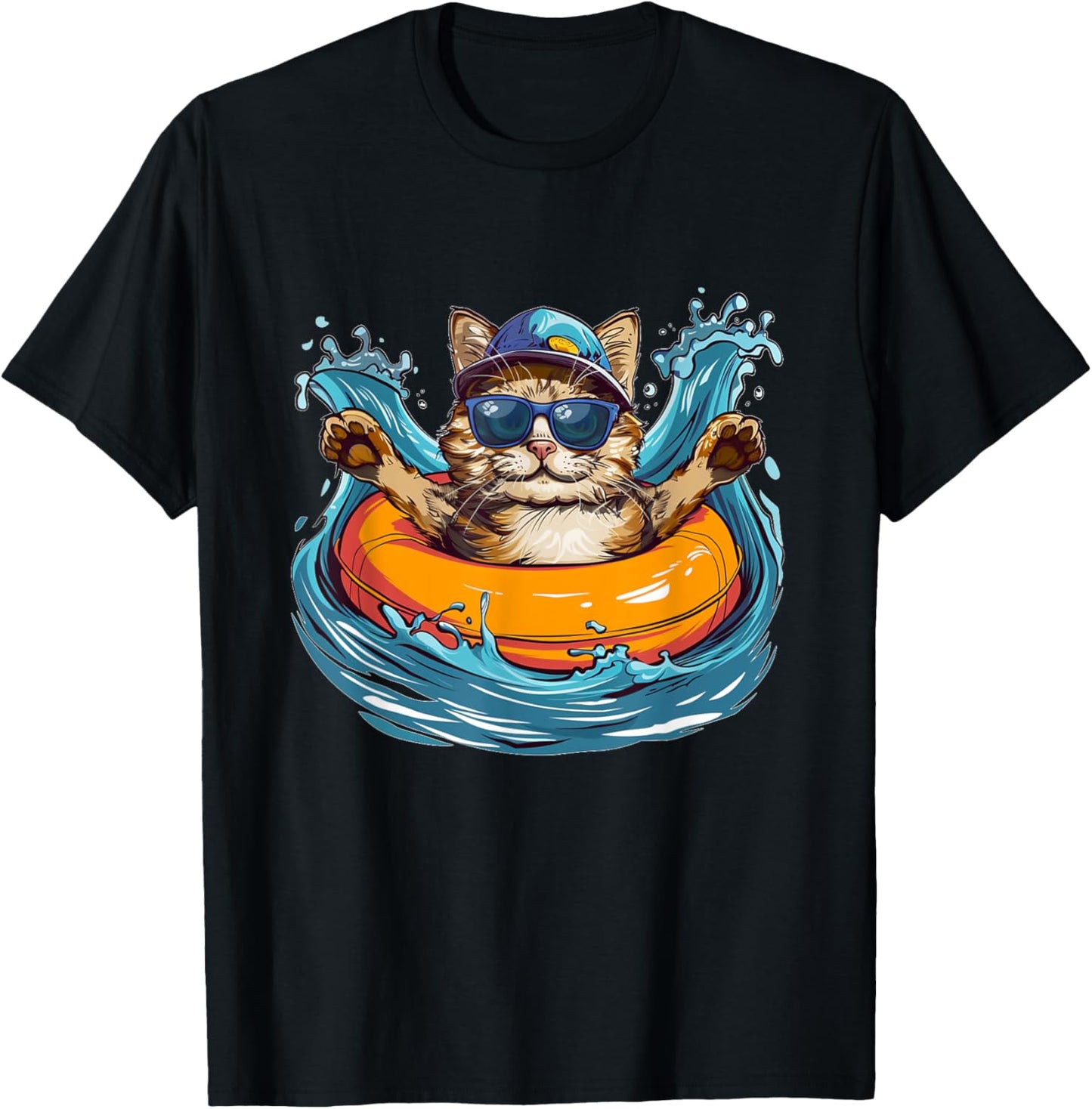 Cool River Cat loves tubing and Water adventures Women Kids T-Shirt - T-Shirt | Black