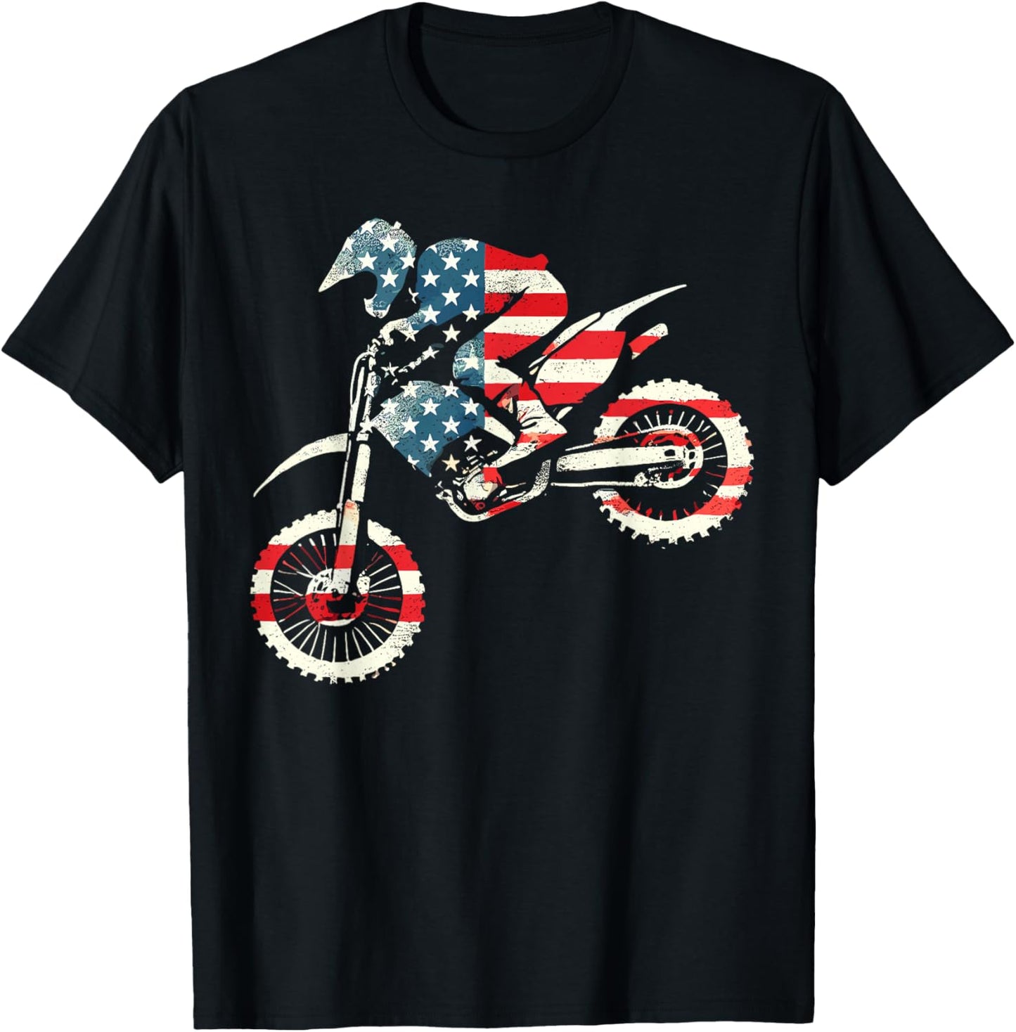 Dirt Bike American Flag Motocross Enduro T-Shirt - T-Shirt | Black