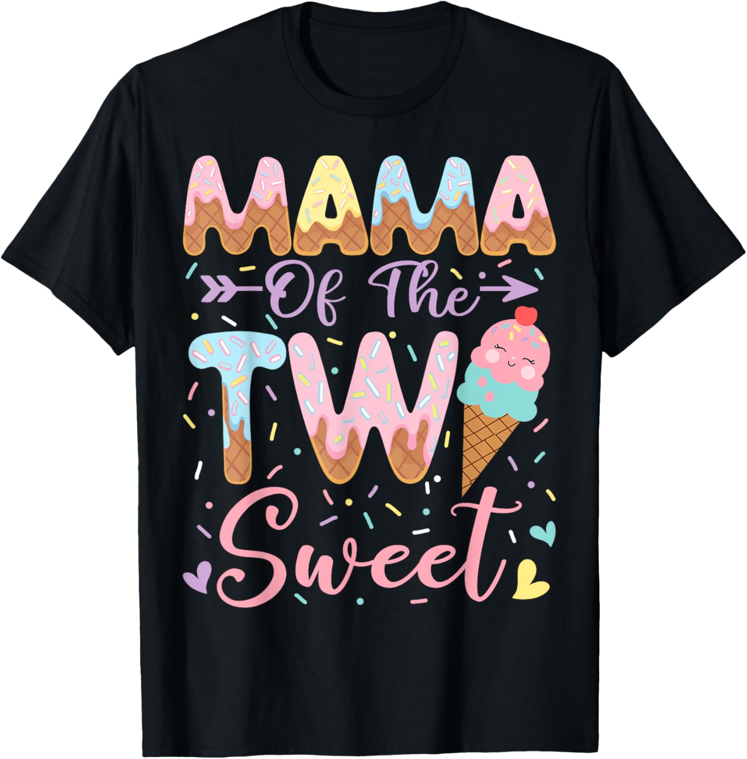 Mama of The Two Sweet 2nd Birthday Girl Ice Cream T-Shirt - T-Shirt | Black