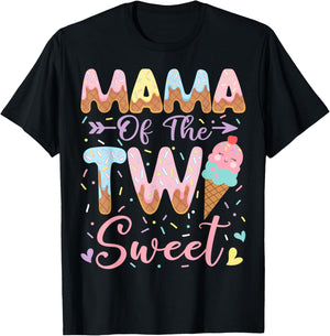 Mama of The Two Sweet 2nd Birthday Girl Ice Cream T-Shirt - T-Shirt | Black