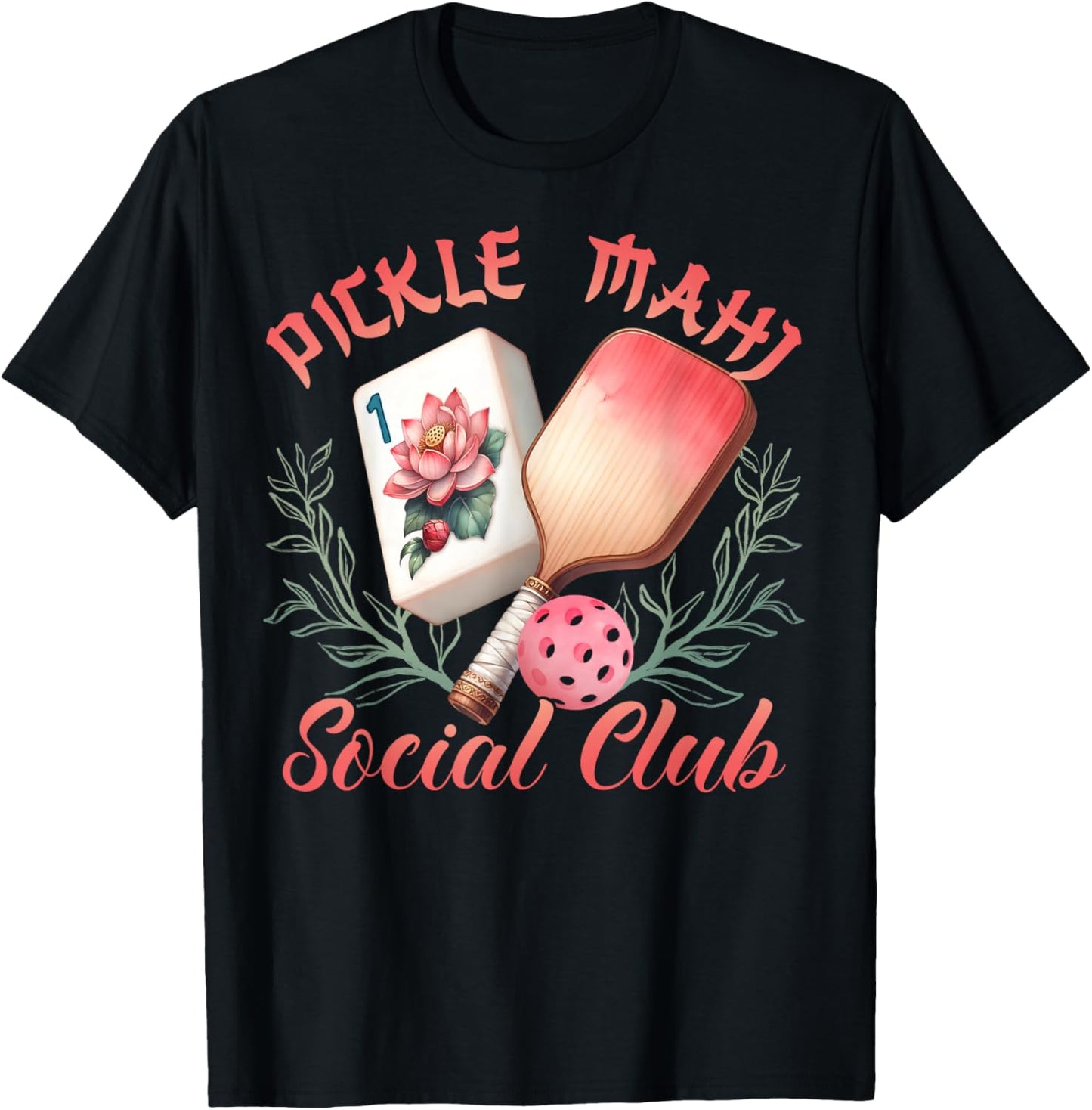 Pickleball Mahjong Lovers Funny Pickle Mahj Social Club T-Shirt - T-Shirt | Black
