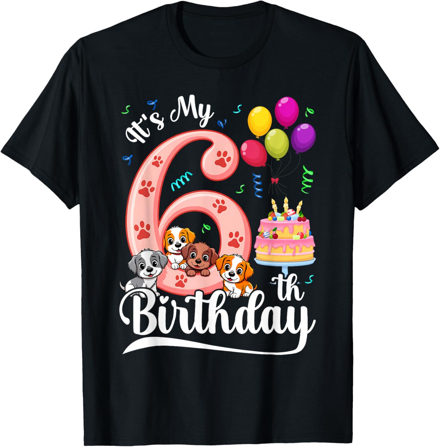 It's My 6th Birthday Dog Lover Theme 6 Years Old Puppy Dogs T-Shirt - T-Shirt | Black