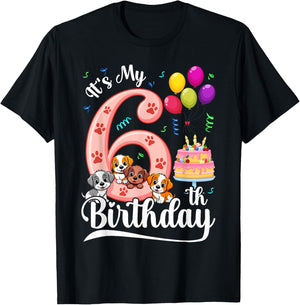 It's My 6th Birthday Dog Lover Theme 6 Years Old Puppy Dogs T-Shirt - T-Shirt | Black
