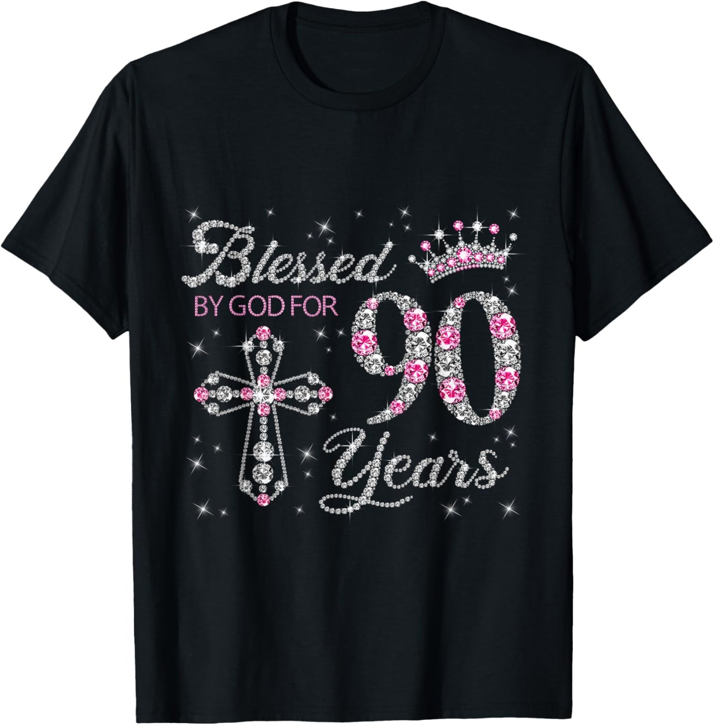 Blessed by God For 90 Years Old 90th Birthday Gift T-Shirt - T-Shirt | Black