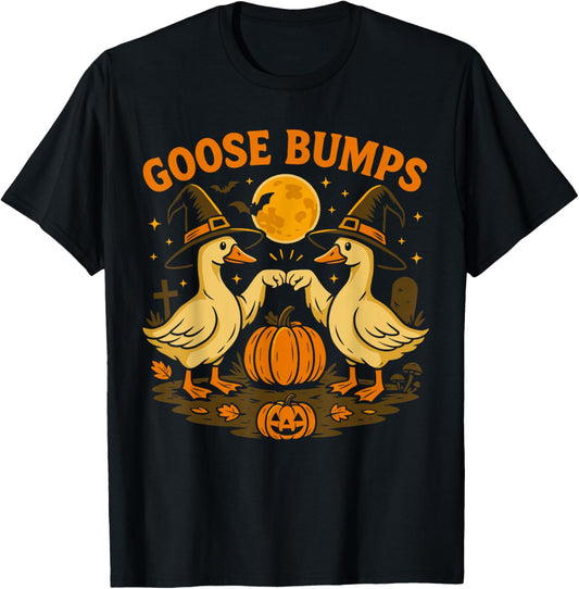 Cute Spooky Goose Shirt, Funny Halloween Goose Bumps T-Shirt - T-Shirt | Black