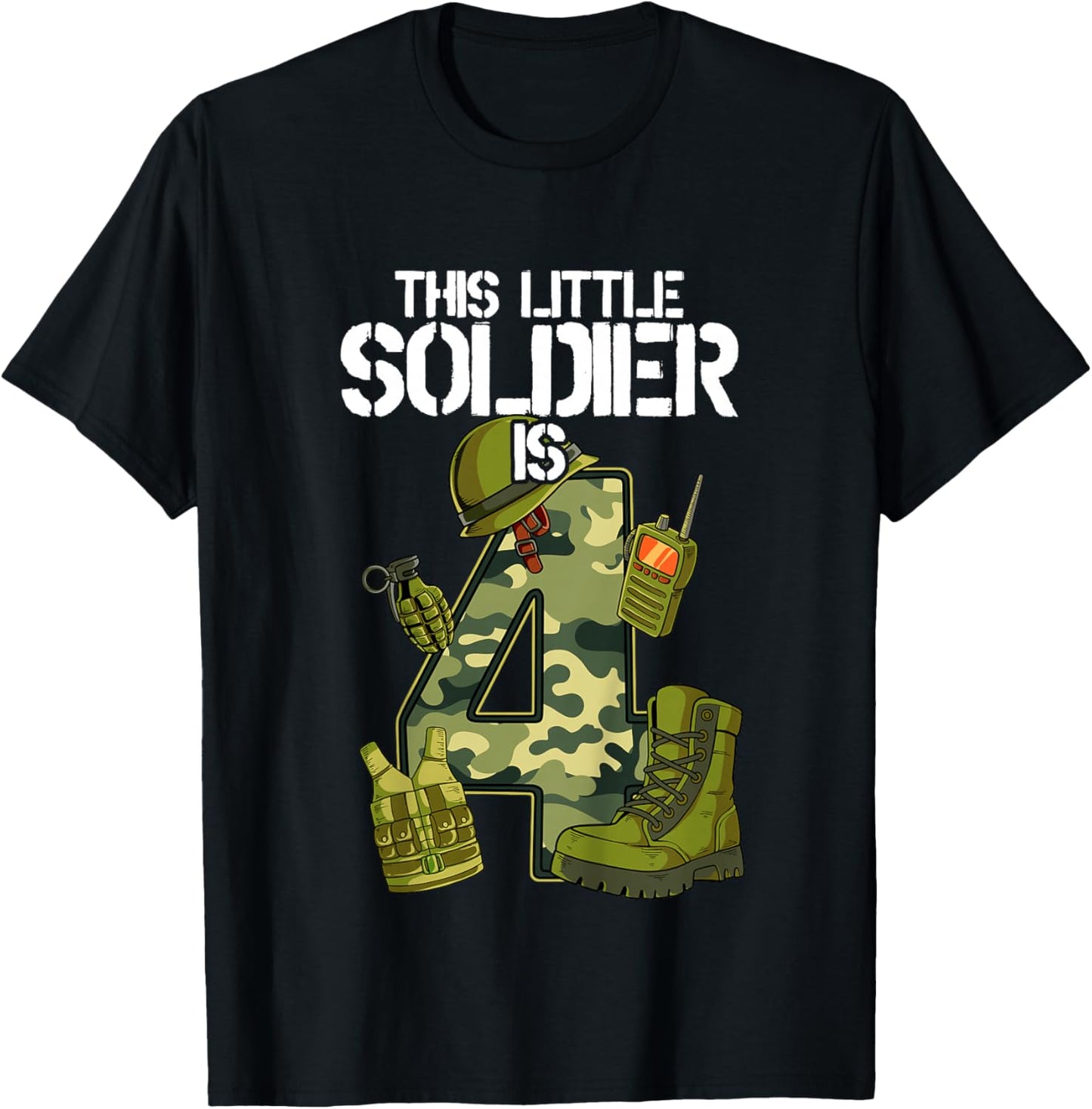 Kids 4th Birthday Army T-Shirt - T-Shirt | Black