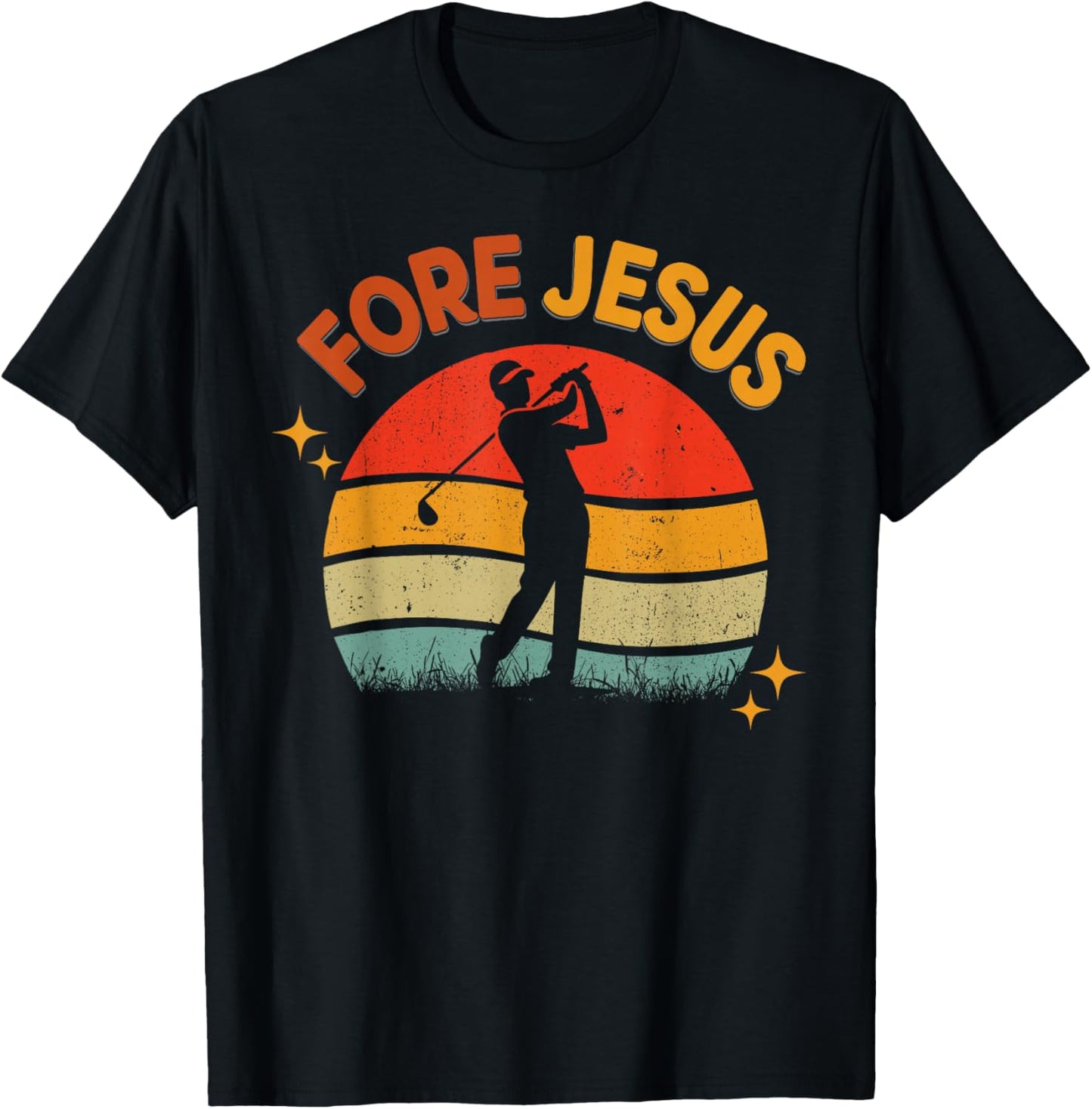 FORE Jesus Christian Golf Retro 70s Religious Golfing Men's T-Shirt - T-Shirt | Black