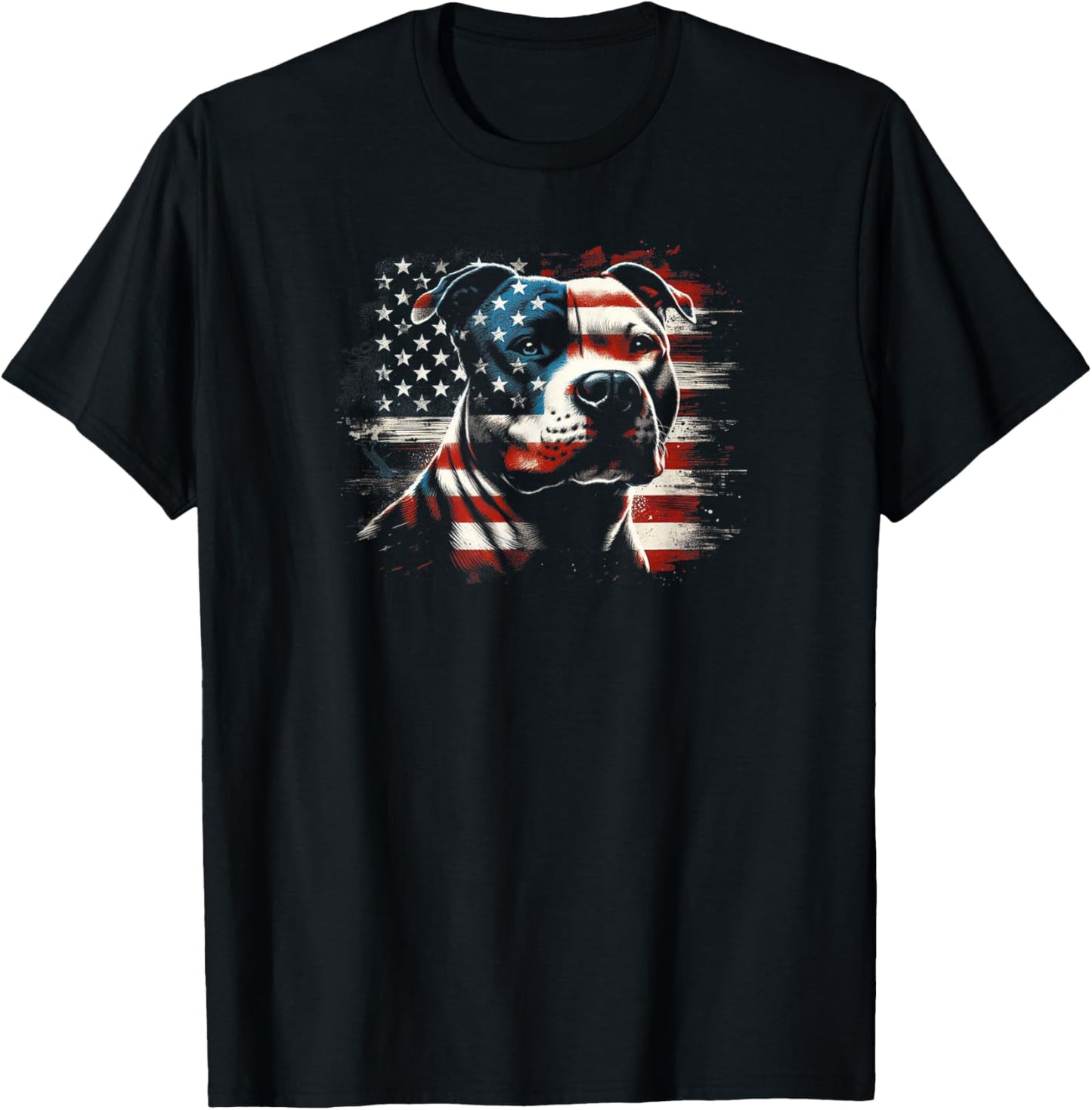4th Of July American Flag Patriotic Pitbull Terrier T-Shirt - T-Shirt | Black