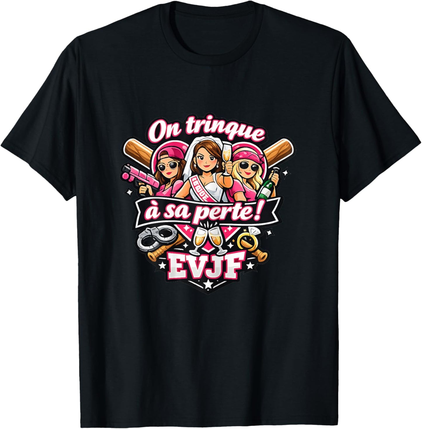 EVJF Femme Future Mariée Mariage Humour Original on trinque T-Shirt - T-Shirt | Black
