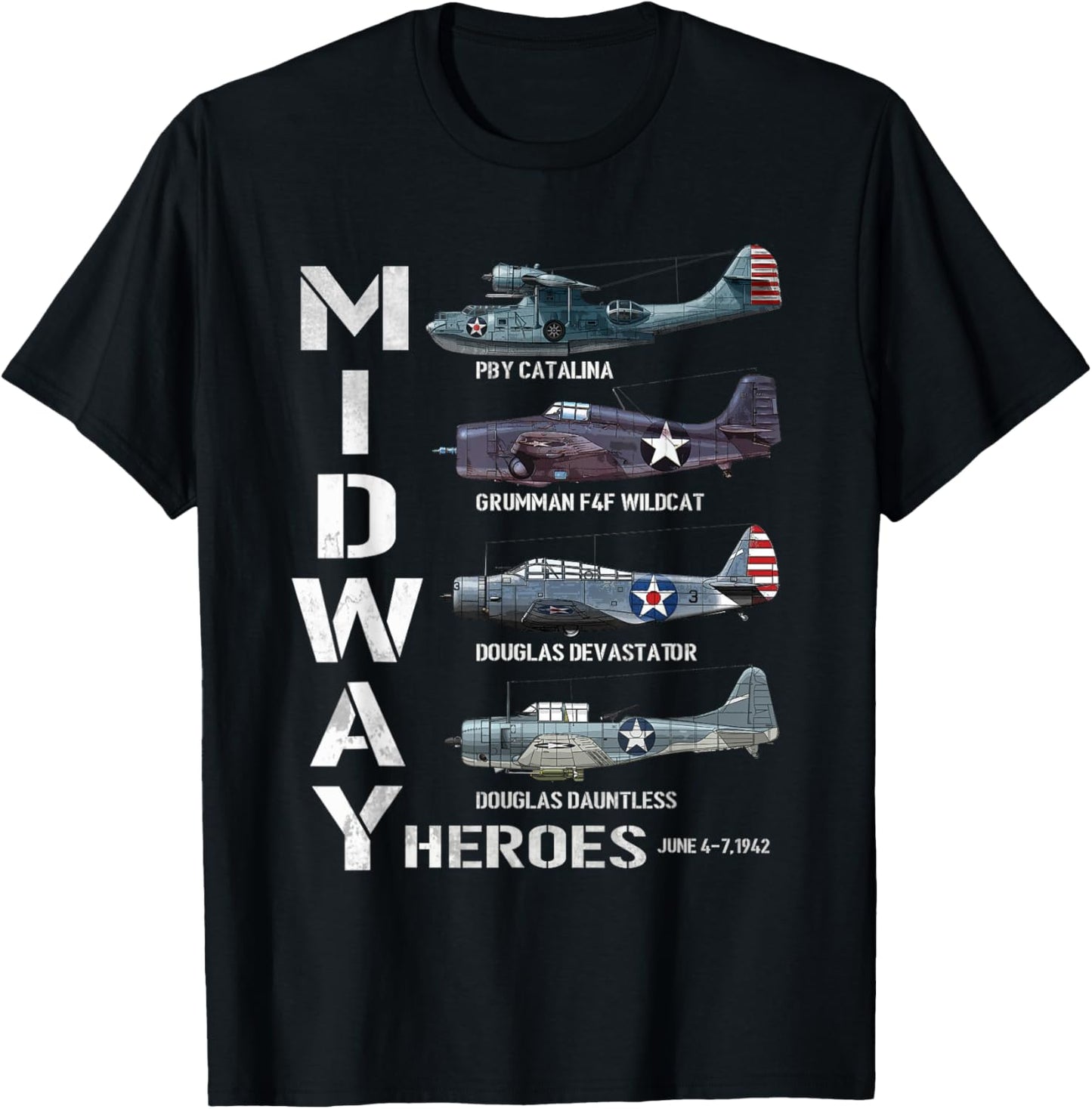 The Battle of Midway Plane Spotting American WW2 Aircraft T-Shirt - T-Shirt | Black
