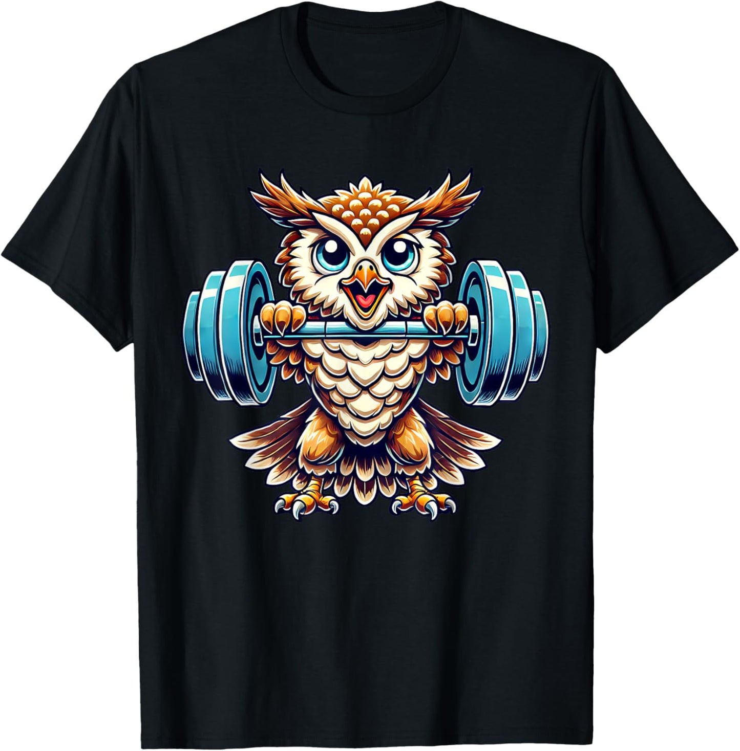 Strong Owl Weightlifting Cartoon Owl Lifter T-Shirt - T-Shirt | Black