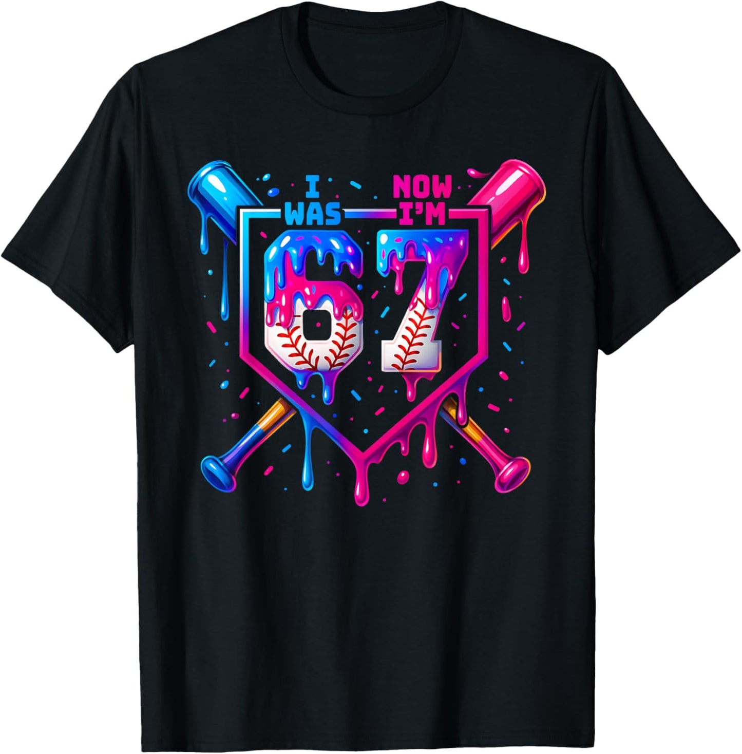 I was 6 Now I'm 7 Birthday Baseball Dripping Kids 67 Sport T-Shirt - T-Shirt | Black
