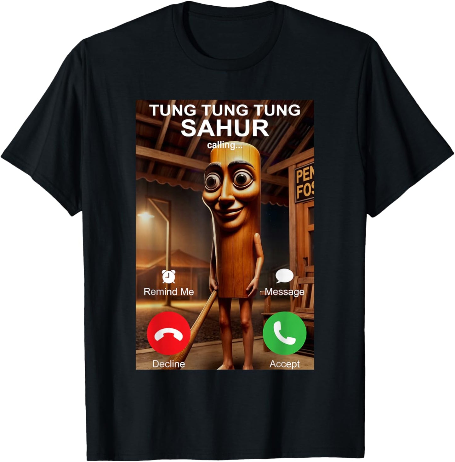 Funny Scary Italian Brainrot Tung Tung Tung Sahur is Calling T-Shirt - T-Shirt | Black