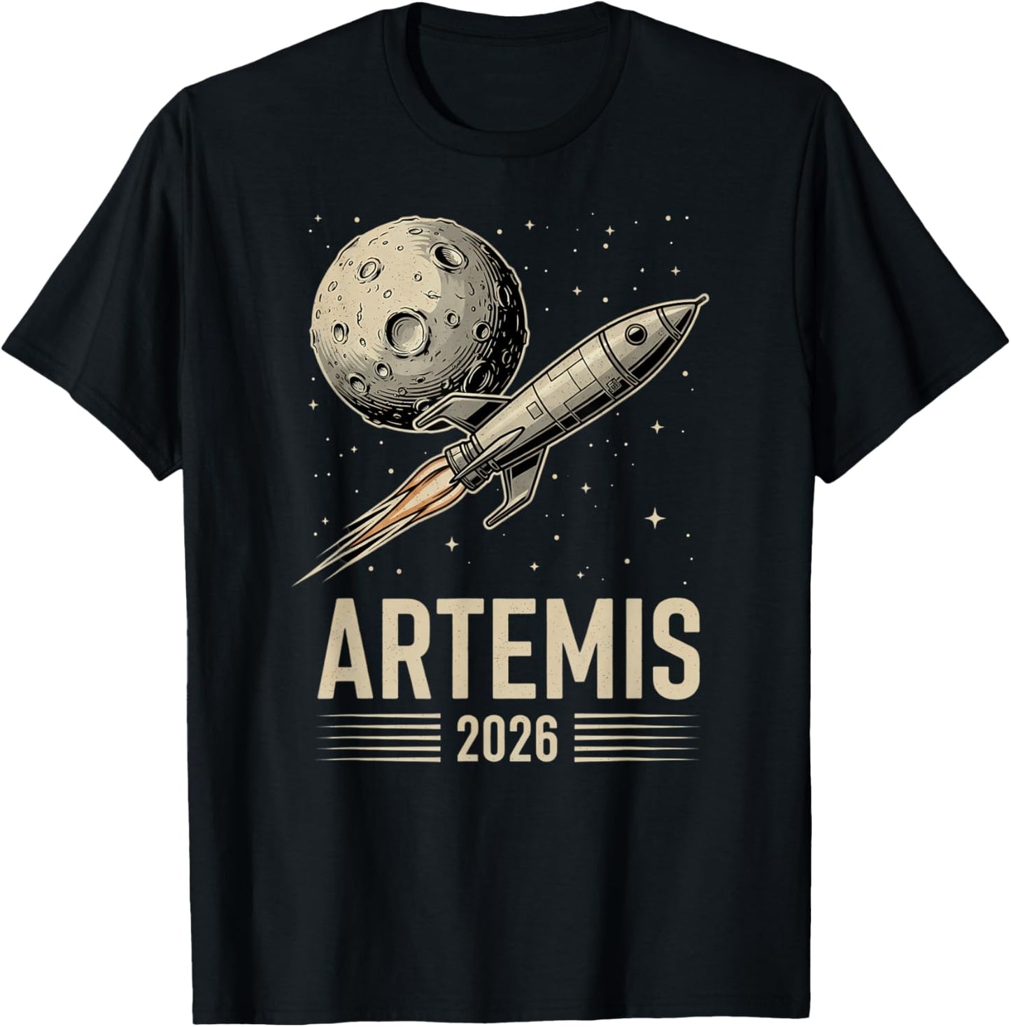 Artemis 2 Launch to The Moon Mission Retro Rocket Ship T-Shirt - T-Shirt | Black