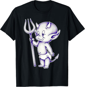 Baby Devil Demon Pitchfork Tattoo Flash T-Shirt - T-Shirt | Black