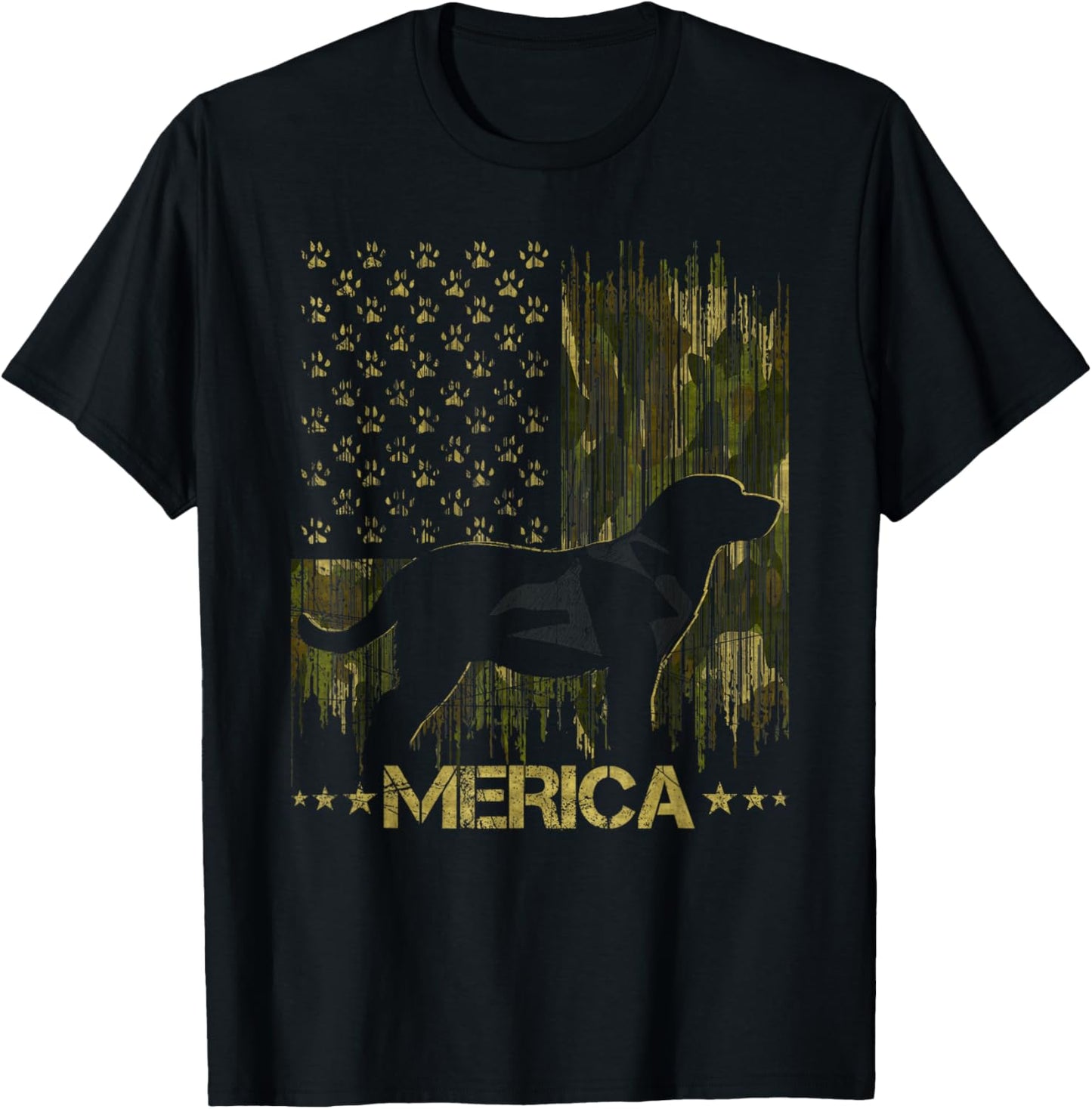 Vintage Camouflage USA Flag Merica Labrador Dog Silhouette Women Kids T-Shirt - T-Shirt | Black