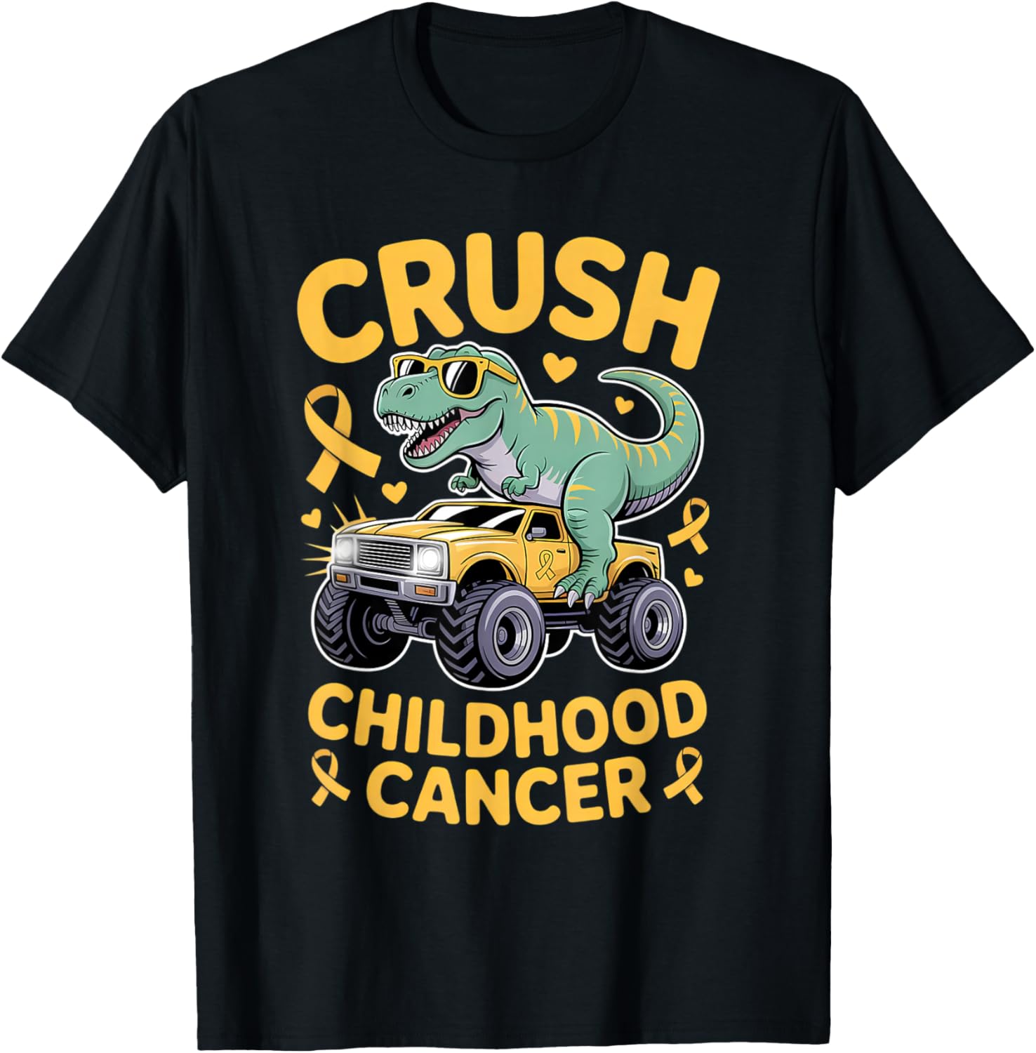 Crush Childhood Cancer Awareness Gold Ribbon Kids Toddlers T-Shirt - T-Shirt | Black