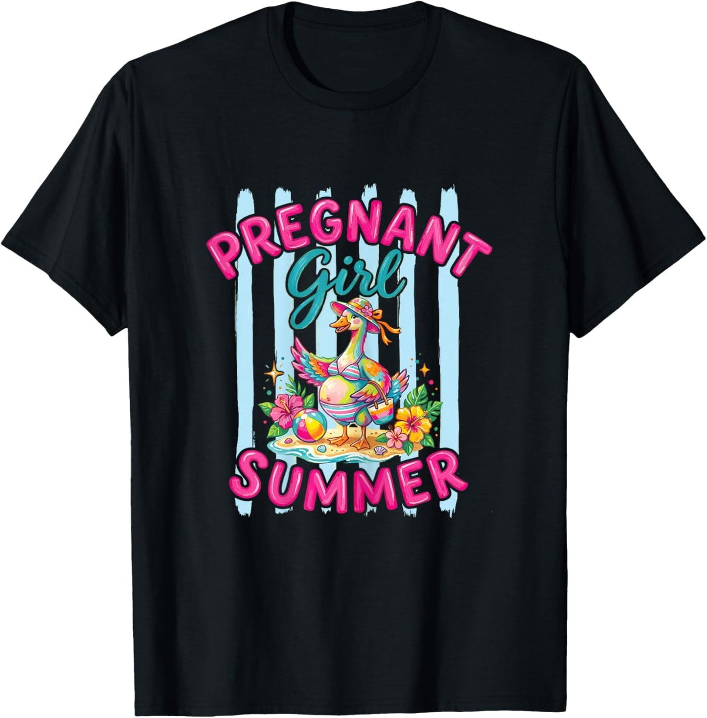 Pregnant Girl Summer Funny Goose Baby Announcement Mom T-Shirt - T-Shirt | Black