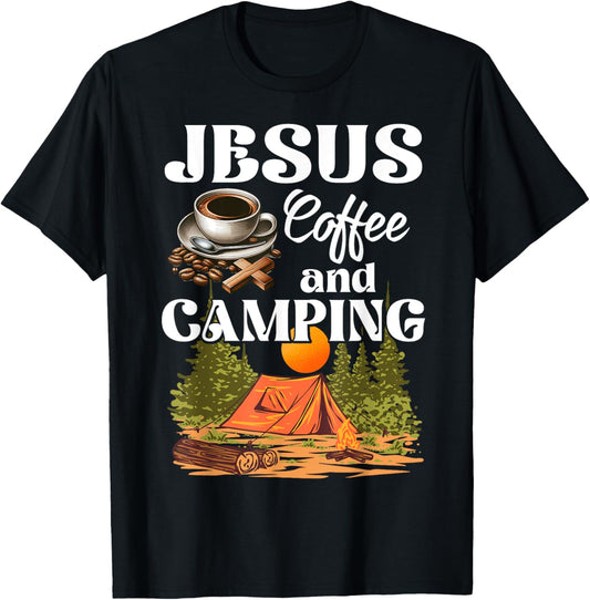 Faithful Outdoor Enthusiast Jesus Coffee And Camping T-Shirt - T-Shirt | Black