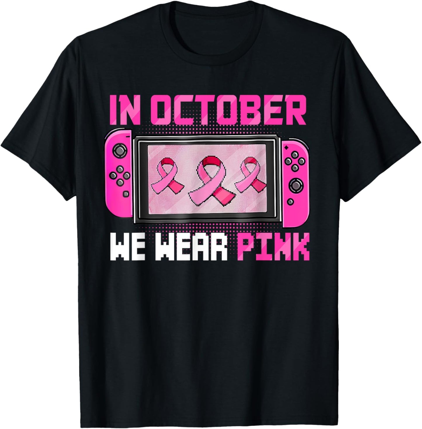 In October We Wear Pink Breast Cancer Gaming Kids Boys Youth T-Shirt - T-Shirt | Black
