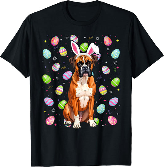 Boxer Dog Easter Egg Hunt Bunny Ear Boxer Easter T-Shirt - T-Shirt | Black