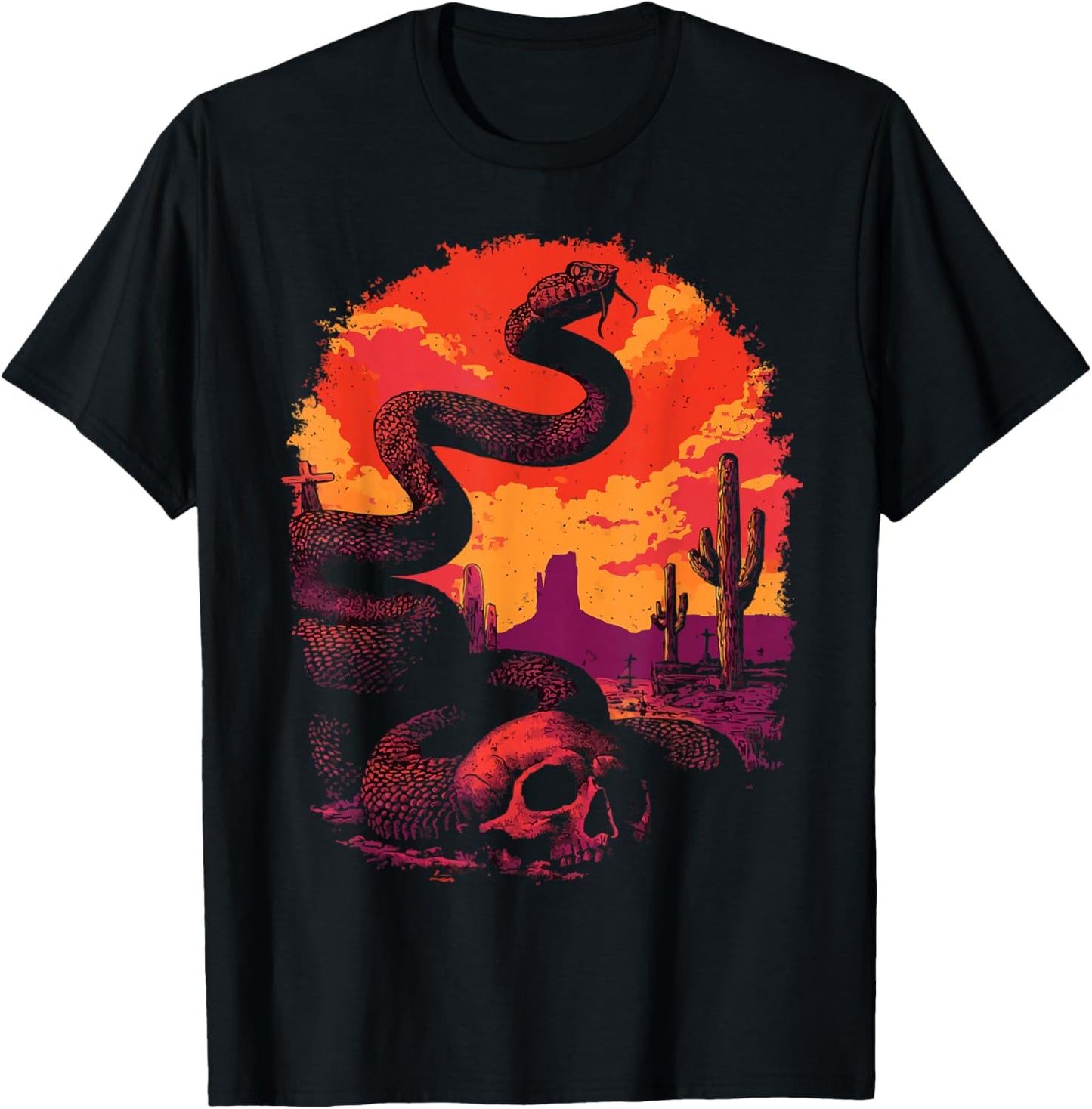 Rattlesnake with Skull Desert Snake Western Gothic Sunset T-Shirt - T-Shirt | Black