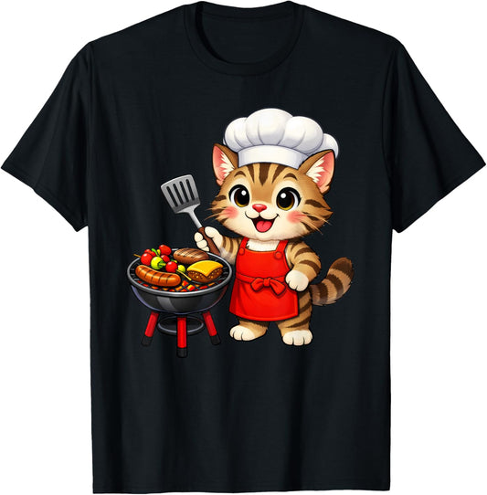 Funny Barbecue Cat Grilling BBQ T-Shirt - T-Shirt | Black