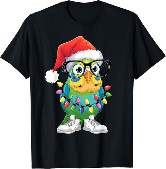 Groovy Xmas Budgie Birds Lover Christmas Parakeet Budgie T-Shirt - T-Shirt | Black