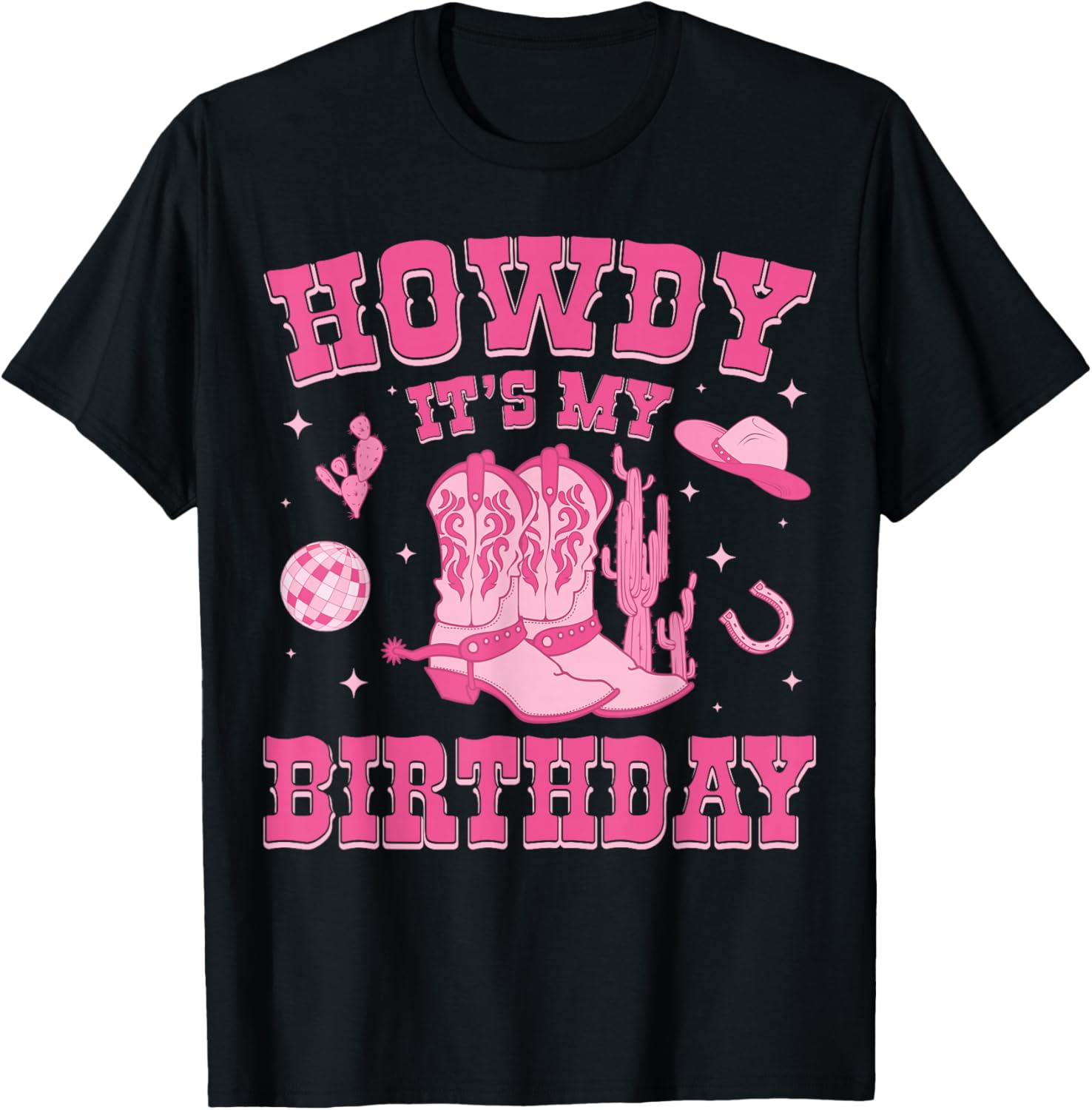 Howdy It's My Birthday Cowgirl Western Birthday Party Bday T-Shirt - T-Shirt | Black